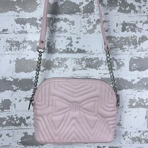 Betsey Johnson baby pink quilted vegan leather bow coquette crossbody bag Chain